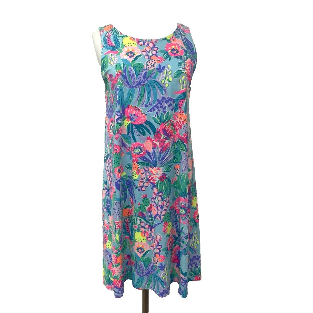 Lilly Pulitzer Vibrant Floral Kristen Shift Dress V-Back Tropical Lattice SM